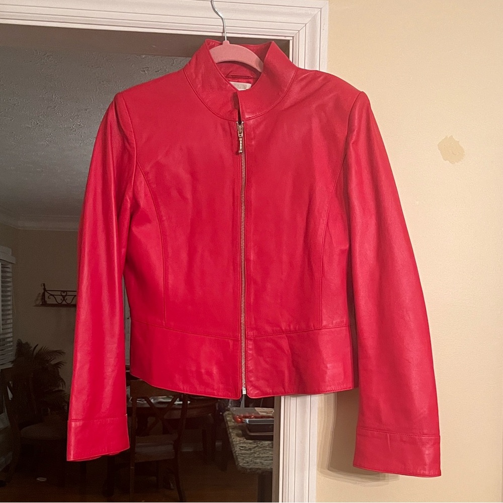 Austin Reed Vibrant Red Leather Jacket size 12